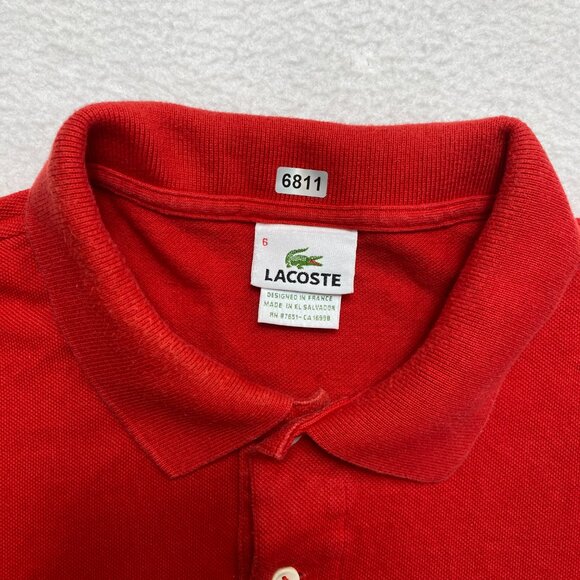 Lacoste Polo Shirt Mens 6 Red Short Sleeve Pique - Picture 2 of 12